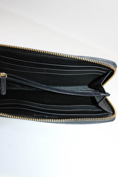 Michael Kors Womens Zip Around Logo Grain Leather Continental Wallet Black