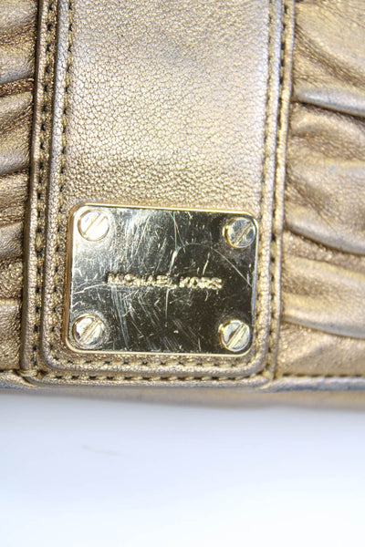 Michael Kors Womens Metallic Logo Ruched Bi Fold Wallet Brown Leather