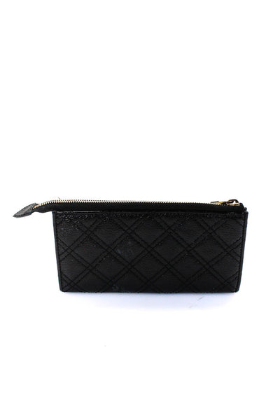 Marc Jacobs Womens Zip Top Double Pocket Front Quilted Wallet Black Leather