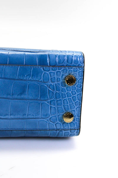 Michael Michael Kors Womens Medium Croc Embossed Shoulder Handbag Blue Leather