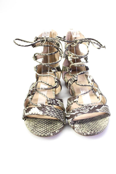 Scoop NYC Womens Faux Snakeskin Lace Up Gladiator Sandals Brown Size 7