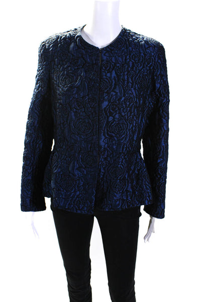 Carolina Herrera Womens Floral Print Round Neck Peplum Jacket Blue Size 10