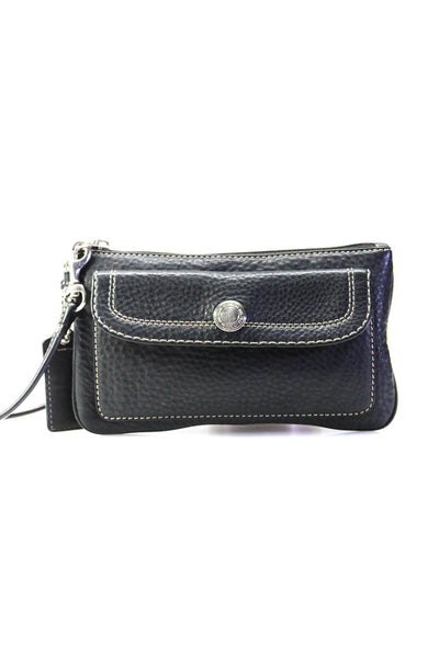 Coach Womens Leather Silver Toned Hardware Zip Up Wristlet Wallet Black