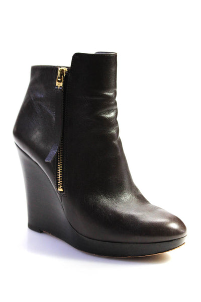 Michael Michael Kors Womens Side Zip Wedge Heel Booties Brown Leather Size 6.5M