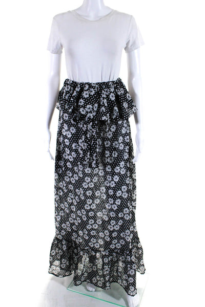 Lisa Marie Fernandez Womens Elastic Waist Floral Maxi Skirt Black White Size 1