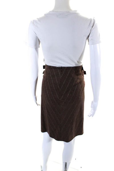 Les Copains Womens Wool Blend Chevron Print Buckle Detail Skirt Brown Size 42