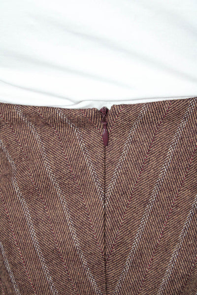 Les Copains Womens Wool Blend Chevron Print Buckle Detail Skirt Brown Size 42