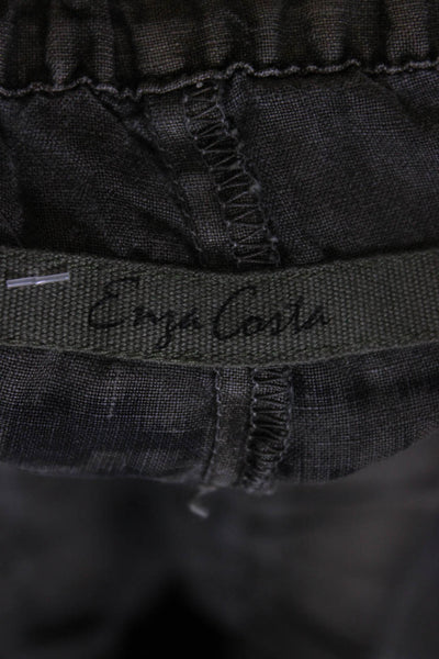 Enza Costa Womens High Rise Drawstring Linen Pants Gray Black Size Small