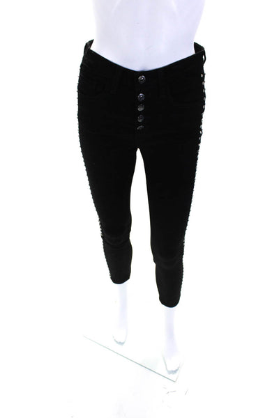 Veronica Beard Jeans High Rise Crystal Trim 10" Skinny Debbie Jeans Black 26