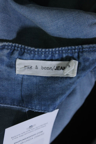 Rag & Bone Jean Womens Back Zip Sleeveless V Neck Chambray Romper Blue Small