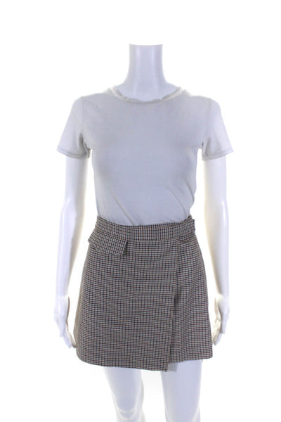 Theory Womens Snap Mini Fremont Houndstooth Plaid Skirt White Multi Wool Size 0