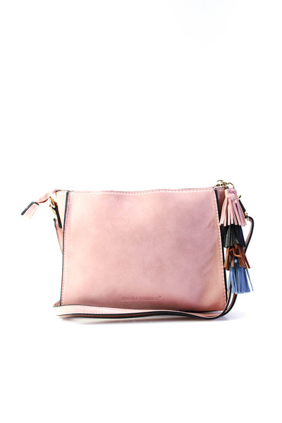 Melie Bianco Womens Leather Gold Tone Tassel Detail Shoulder Handbag Pink