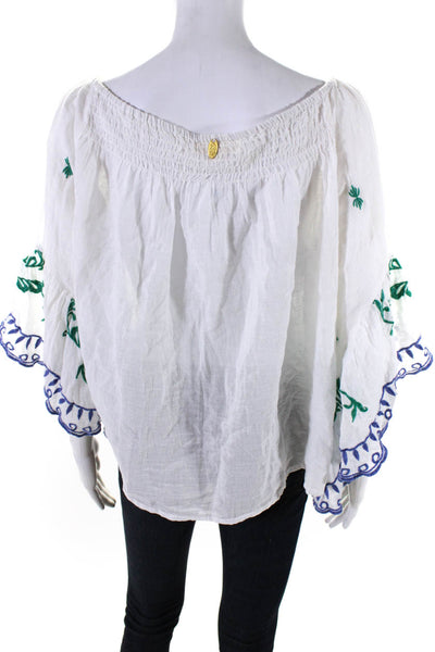 Ruby Yaya Womens White Cotton Printed Scoop Neck Long Sleeve Blouse Top Size S