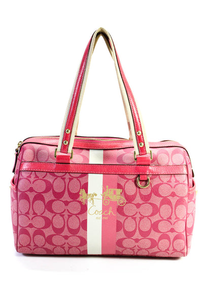 Coach Womens Monogram Canvas Leather Trim Top Handle Bag Pink Size M