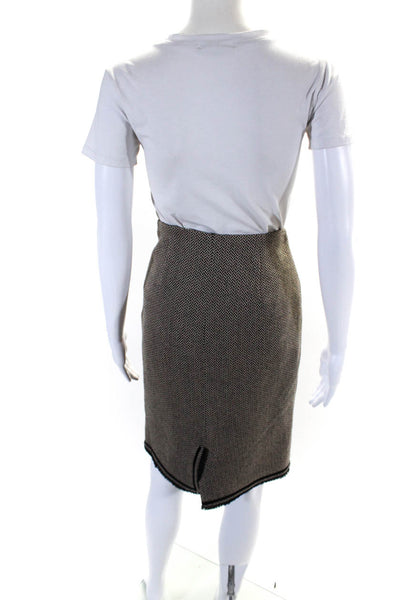 CH Carolina Herrera Womens Wool Herringbone Print Pencil Skirt Tan Black Size S