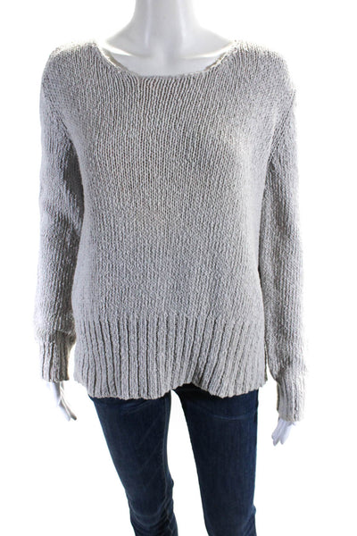 Donna Karan Signature Womens Cotton Crochet Long Sleeve Sweater Top Gray Size S