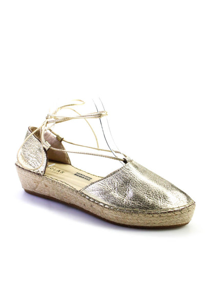 Fabiolas Womens Leather Lace Up Espadrille Sandals Gold Metallic Size 40 10
