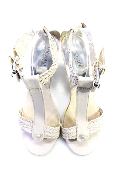 Michael Michael Kors Womens Leather T Strap Sandal Heels White Size 9 Medium
