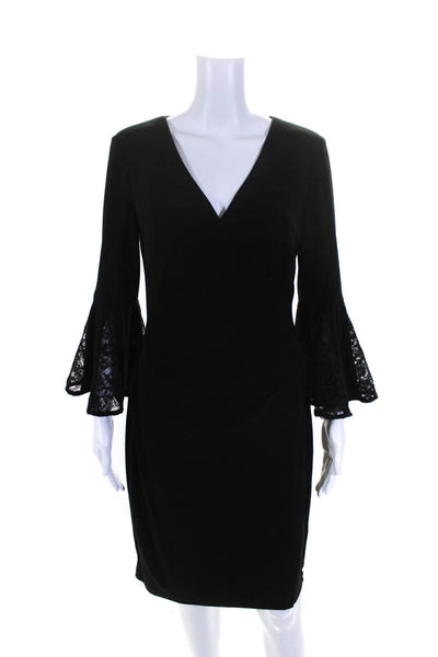 Lauren Ralph Lauren Womens Lace Panel V-Neck Long Sleeve Dress Black Size 8