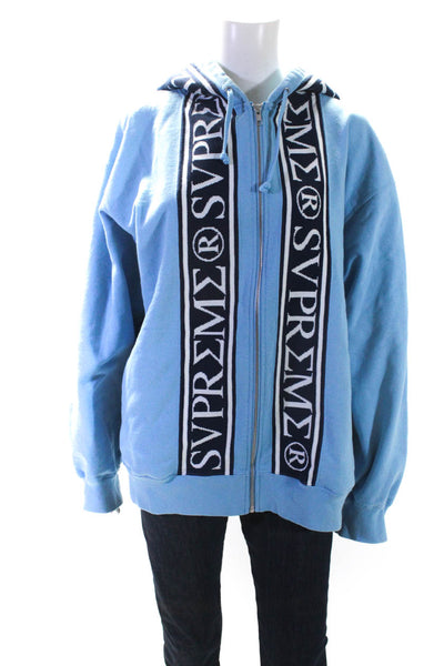 Supreme Unisex Oversize Hooded Fraternity Lettering Zip Jacket Light Blue Large
