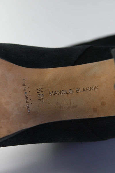 Manolo Blahnik Womens Slouchy Suede Block Heel Mid Calf Boots Black 40.5 10.5
