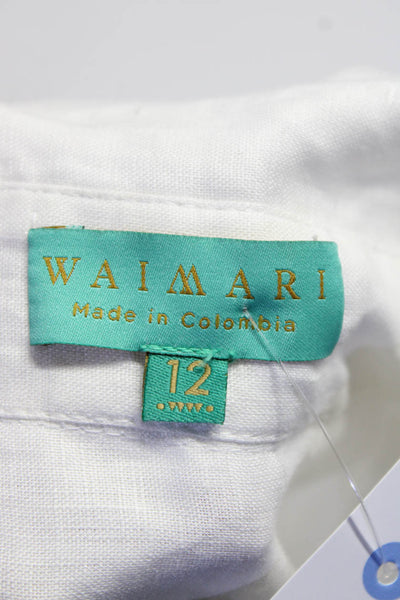 Waimari Childrens Girls 3/4 Sleeve Ruffle Mini Shirt Dress White Linen Size 12