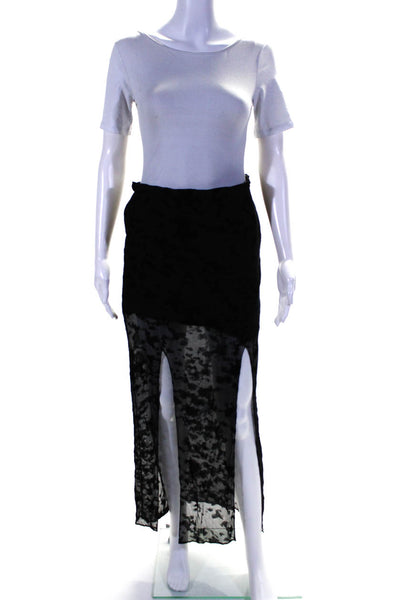 Cushnie Et Ochs Womens Animal Print Sheer Layered Zipped Maxi Skirt Black Size 4