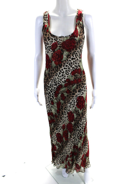Mica Womens Leopard Rose Print Scoop Neck Maxi Tank Dress Red Brown Size 8
