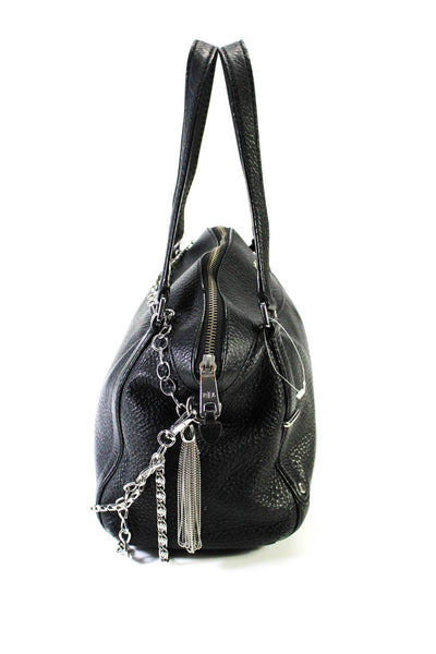 Lauren Ralph Lauren Womens Pebbled Leather Chain Link Shoulder Handbag Black