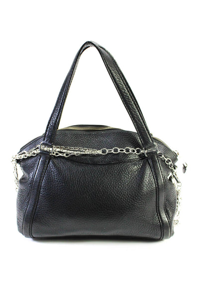 Lauren Ralph Lauren Womens Pebbled Leather Chain Link Shoulder Handbag Black