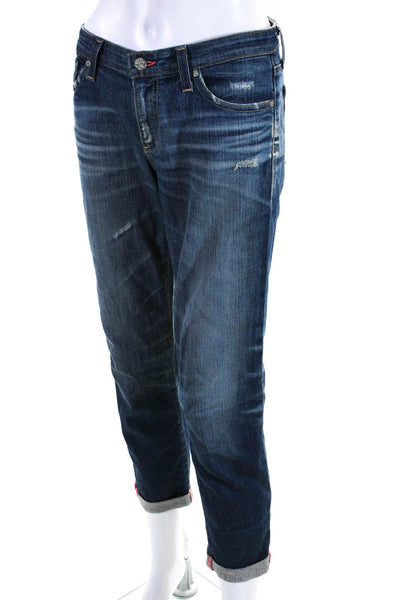 AG Adriano Goldschmied Womens Cotton Low-Rise Rolled Up Hem Jeans Blue Size 28