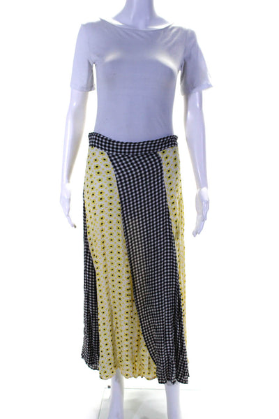 Ganni Womens Patchwork Check Floral Print Zipped A-Line Skirt Black Size EUR38