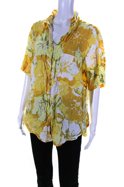 Faithfull The Brand Womens Linen Floral Print Buttoned Blouse Yellow Size 6