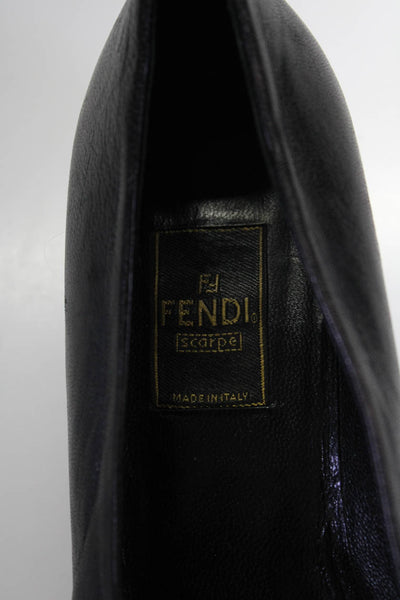 Fendi Womens Leather Round Toe Slip-On Block Heels Pumps Black Size 7.5