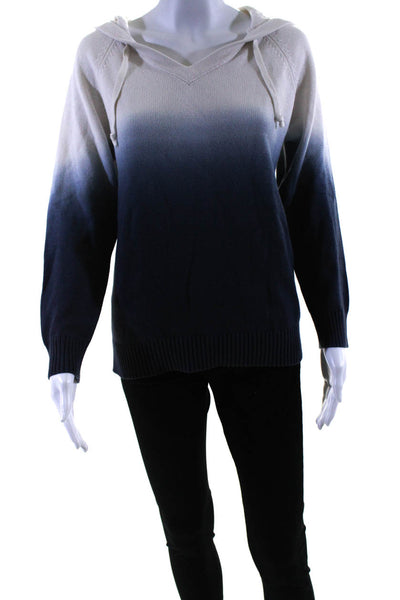 SWTR Womens Ombre Long Sleeved V Neck Hoodie Sweater Navy Blue White Size S