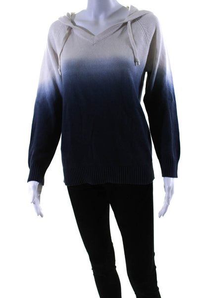 SWTR Womens Ombre Long Sleeved V Neck Hoodie Sweater Navy Blue White Size S