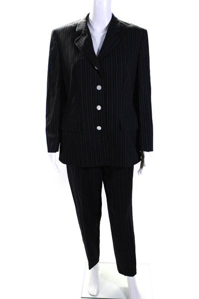 Escada Margaretha Ley Womens Striped Pleated Pant Suit Black Wool Size EUR 42