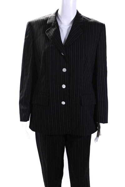 Escada Margaretha Ley Womens Striped Pleated Pant Suit Black Wool Size EUR 42