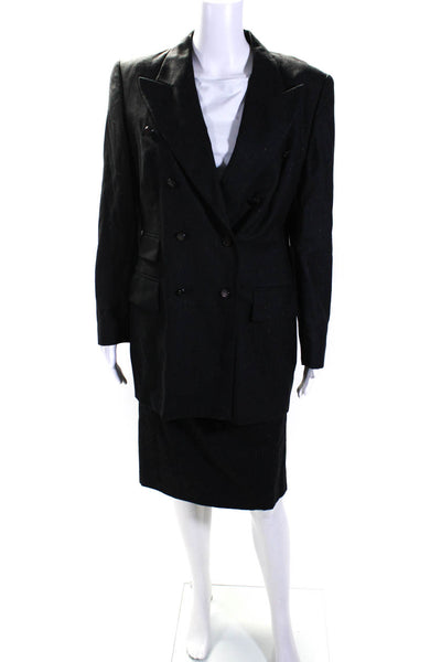 Escada Margaretha Ley Womens Striped Skirt Suit Gray Wool Size EUR 40/42