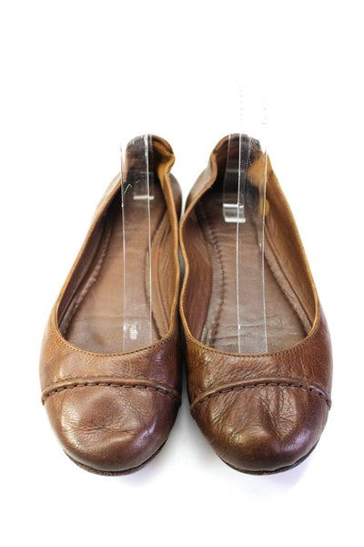 Frye Womens Leather Cap Toe Slide On Ballet Flats Brown Size 10 B