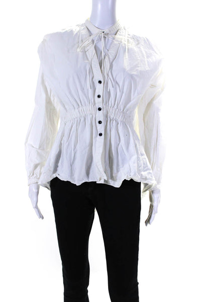 Proenza Schouler White Label Womens Ruche Button Long Sleeve Blouse White Size M