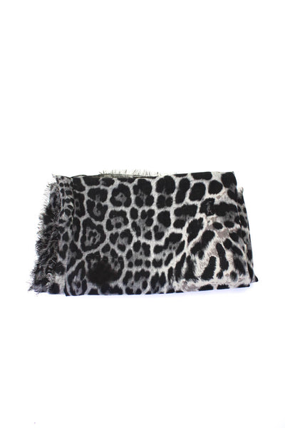 Yves Saint Laurent Womens Silk Cashmere Animal Print Fringed Shawl Black Size OS