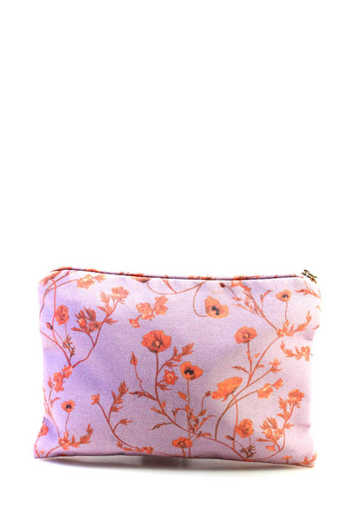 Aerin x Johanna Ortiz Womens Floral Canvas Zippered Makeup Bag Pouch Pink Orange