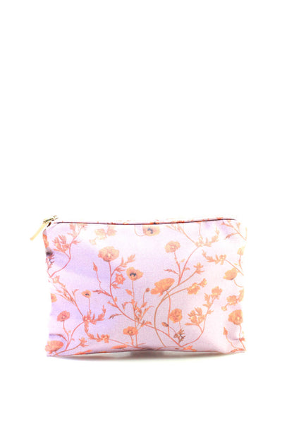 Aerin x Johanna Ortiz Womens Floral Canvas Zippered Makeup Bag Pouch Pink Orange