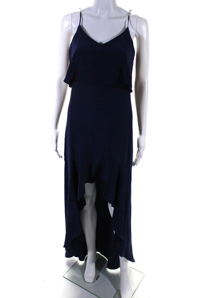 Intermix Womens Silk Adjustable Strap V-Neck High-Low Maxi Dress Navy Size P