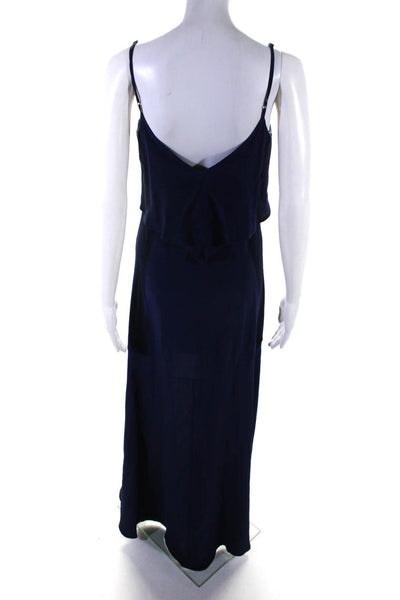 Intermix Womens Silk Adjustable Strap V-Neck High-Low Maxi Dress Navy Size P