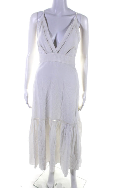 Ellsworth & Ivey Womens Embroidered V-Neck Sleeveless Maxi Dress White Size XS