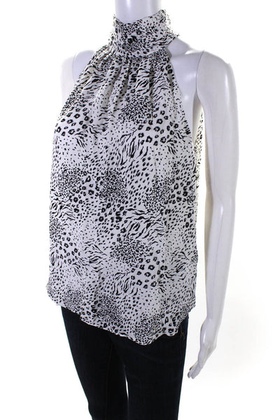 Joie Womens Animal Print High Neck Sleeveless Pullover Blouse Top White Size XS