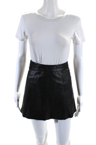 Allsaints Womens Back Zip Mini A Line Leather Skirt Black Size 0