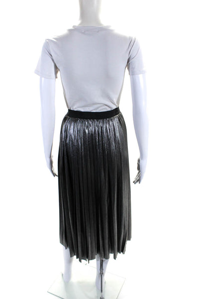 Rebecca Minkoff Womens Side Zip Metallic Pleated Midi A Line Skirt Silver 2XS